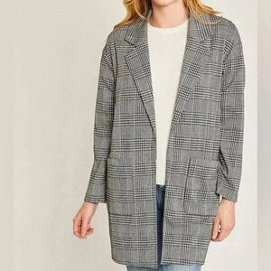 Love Tree Black Grey Houndstooth Plaid Open Front Blazer Size Medium M Oversized